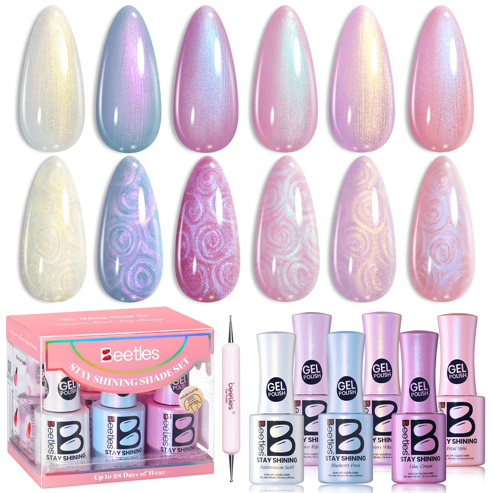 Beetles Shell Thread Gel Nail Polish Set - Spring Nails Stay Shining Pearly Swirl Shade Set