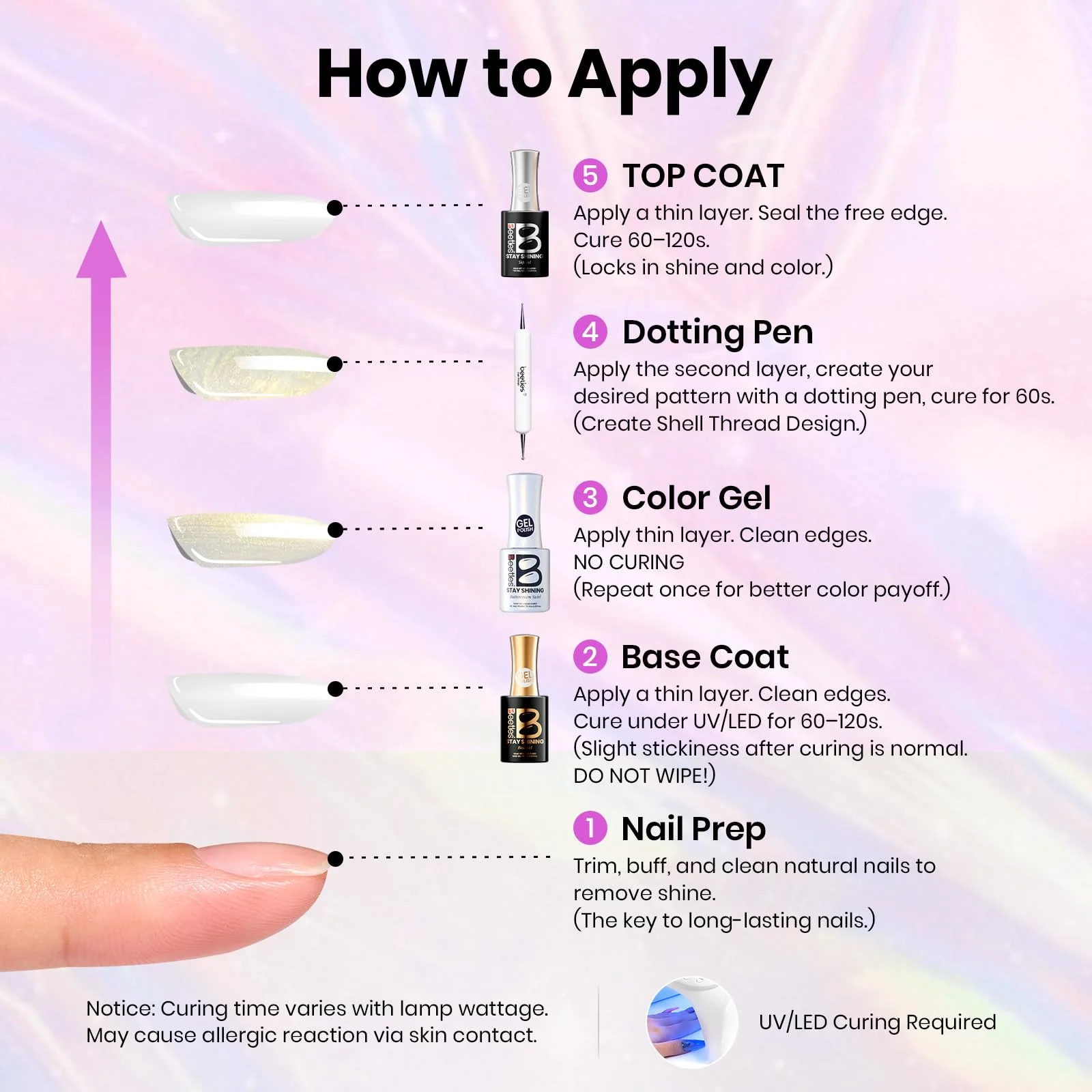 Beetles Shell Thread Gel Nail Polish Set - Spring Nails Stay Shining Pearly Swirl Shade Set - Image 7