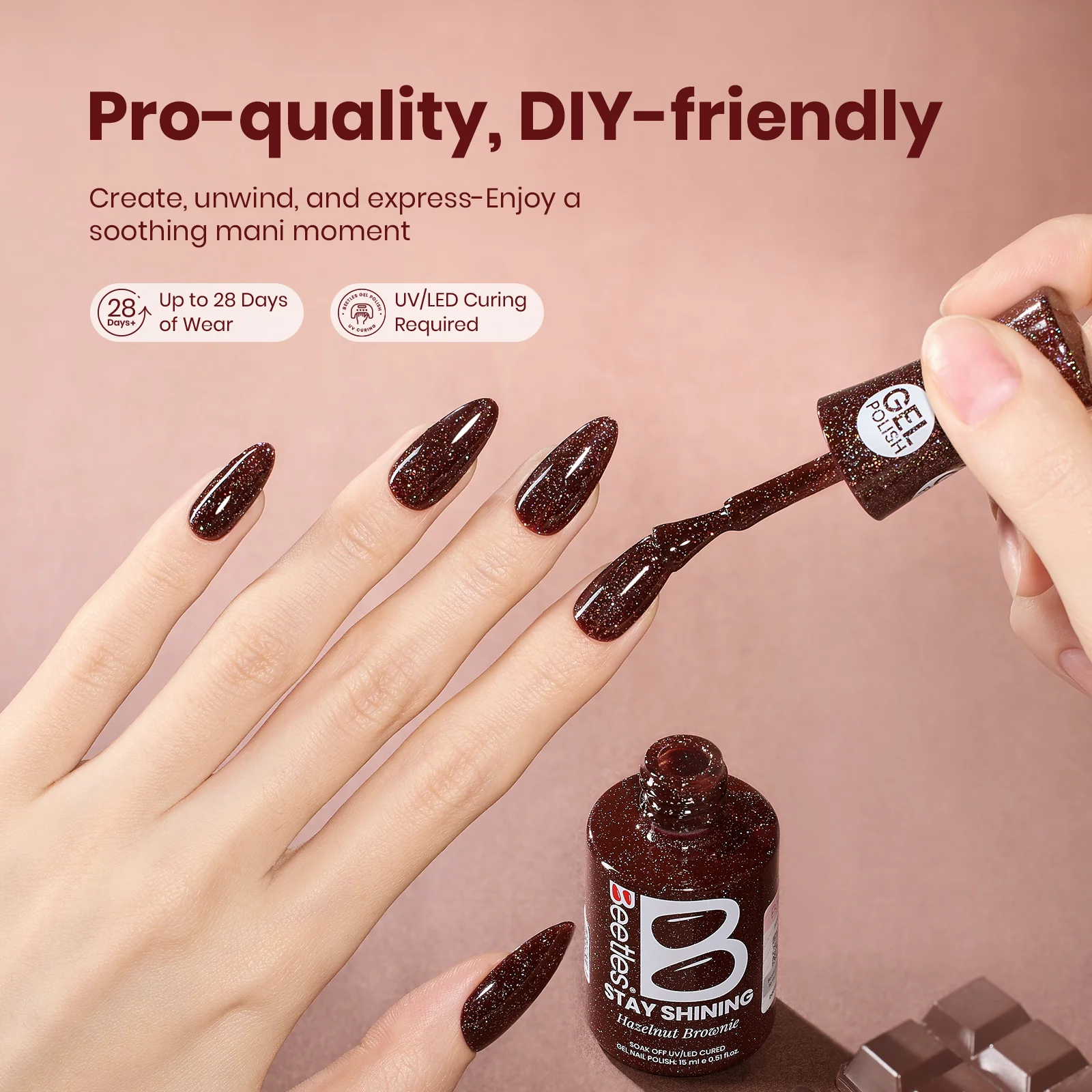 Beetles Stay Shining Gel Polish Hazelnut Brownie-15ml of Sweet Focus - Image 5