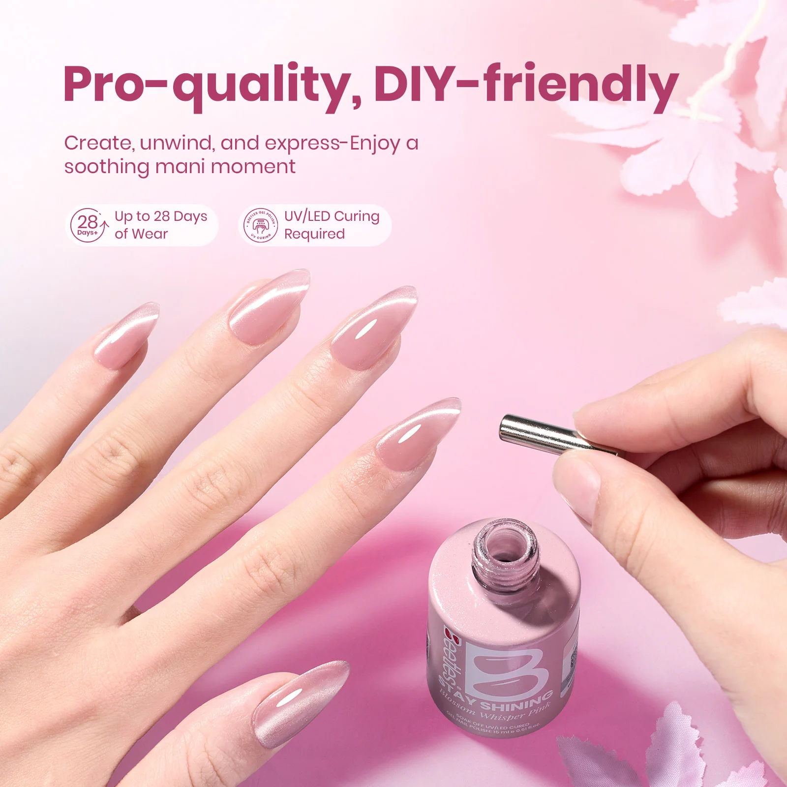 Beetles Stay Shining Gel Polish Blossom Whisper Pink - 15ml of Quiet Bloom - Image 5