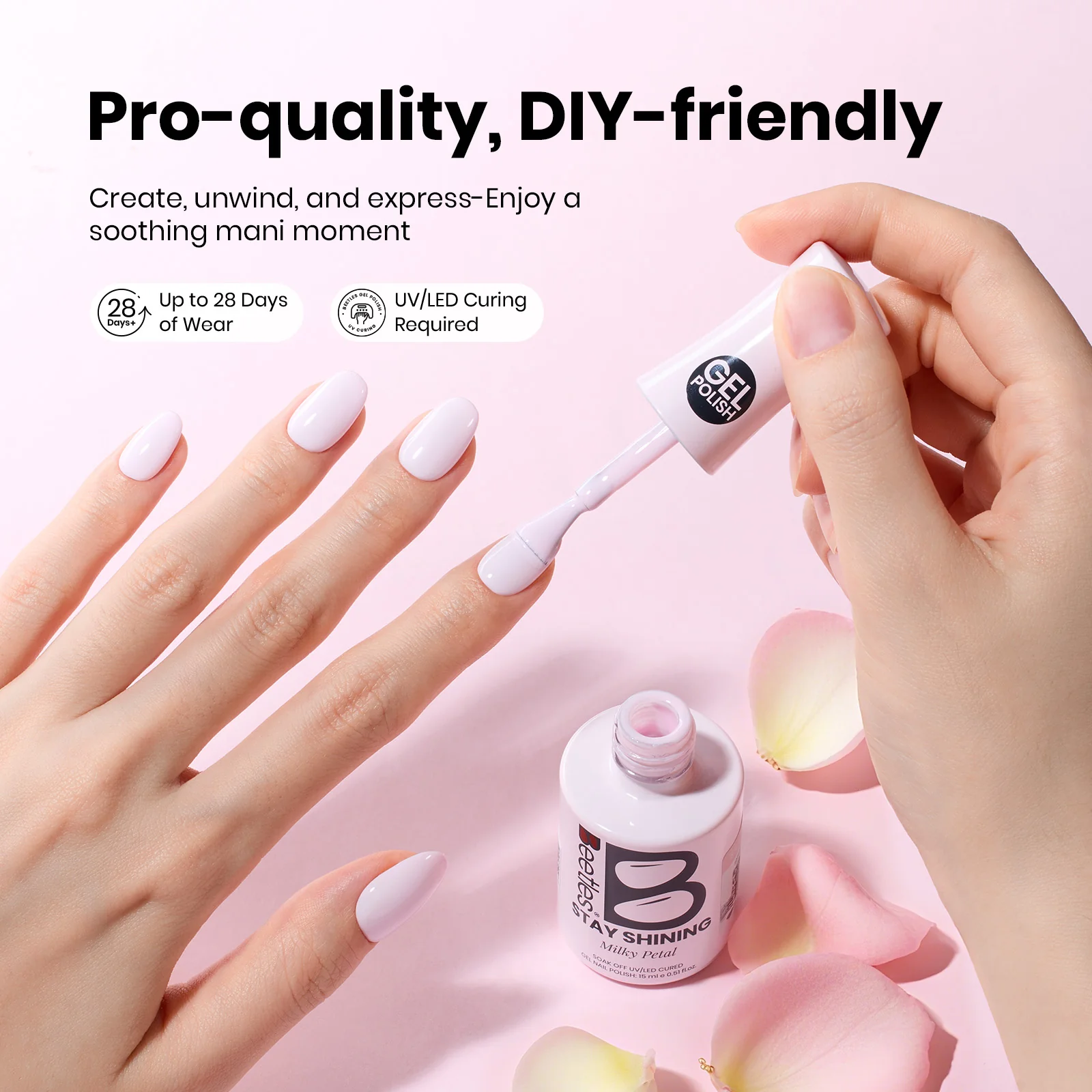 Beetles Stay Shining Gel Polish Milky Petal - 15ml of Tender Calm - Image 5