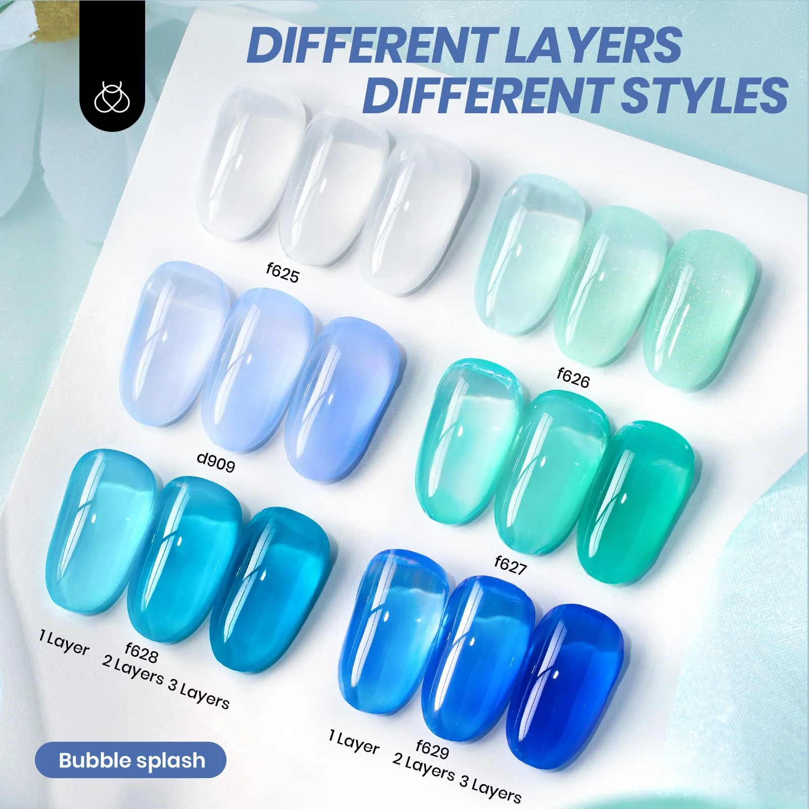 Bubble Splash - 6 ColorsSpring Nails Blue Jelly Gel Polish Set - Image 2