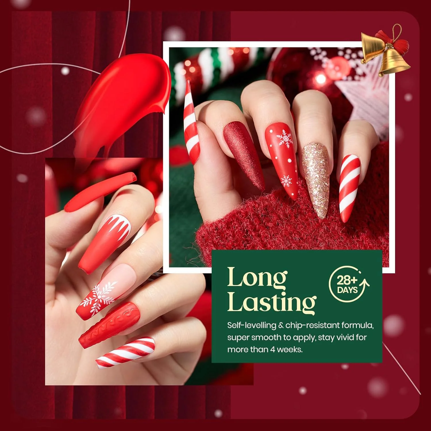 Candy Cane Red White Glitter Christmas Nails - Image 3