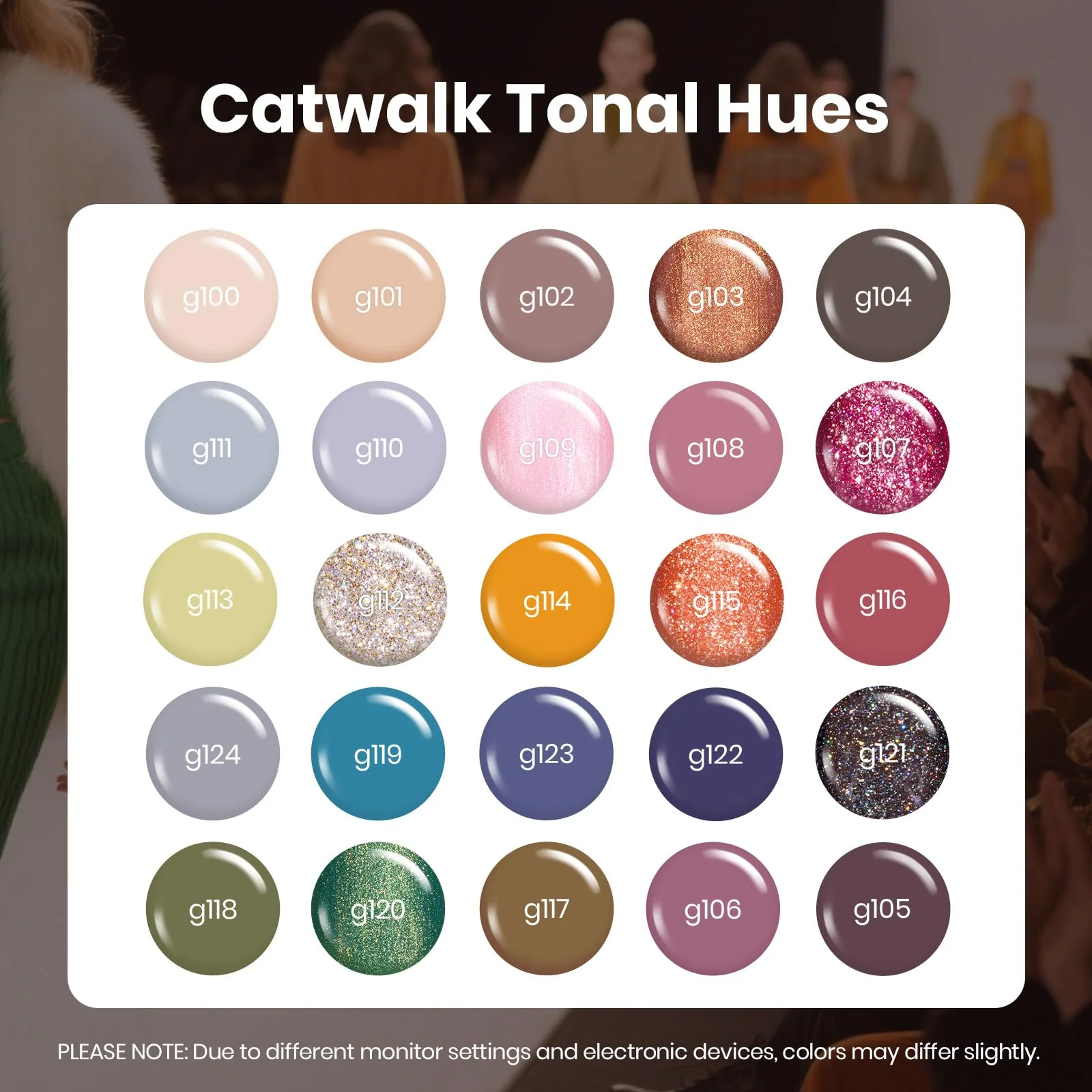 Catwalk Tonal Hues Winter Nails - 25 Colors Nude Brown Yellow Purple Green Glitter Gel Polish Set - Image 2
