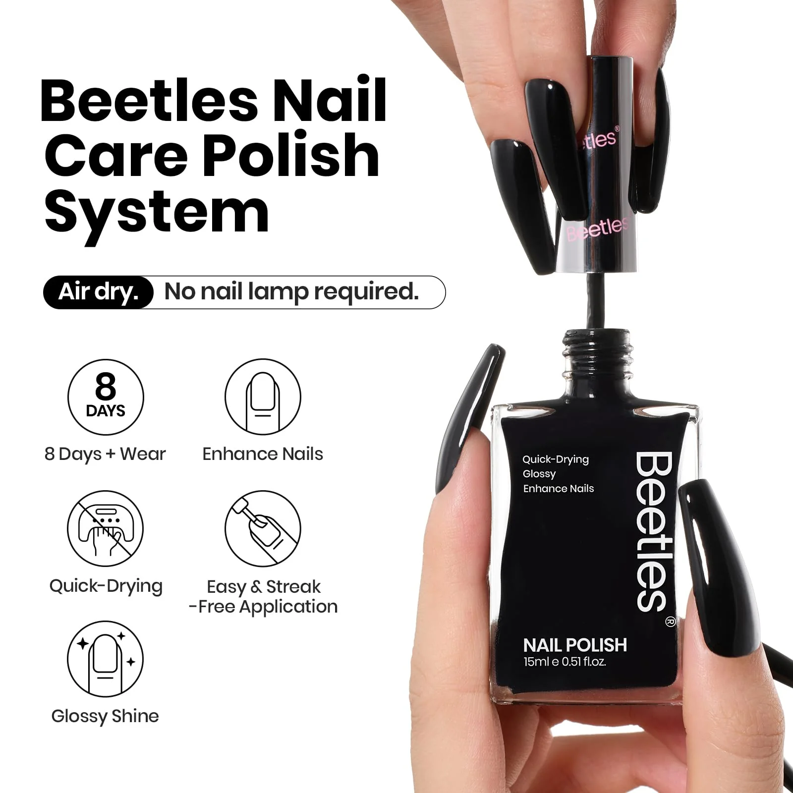 Classic Black |15ml Air Dry Nail Polish - Image 2