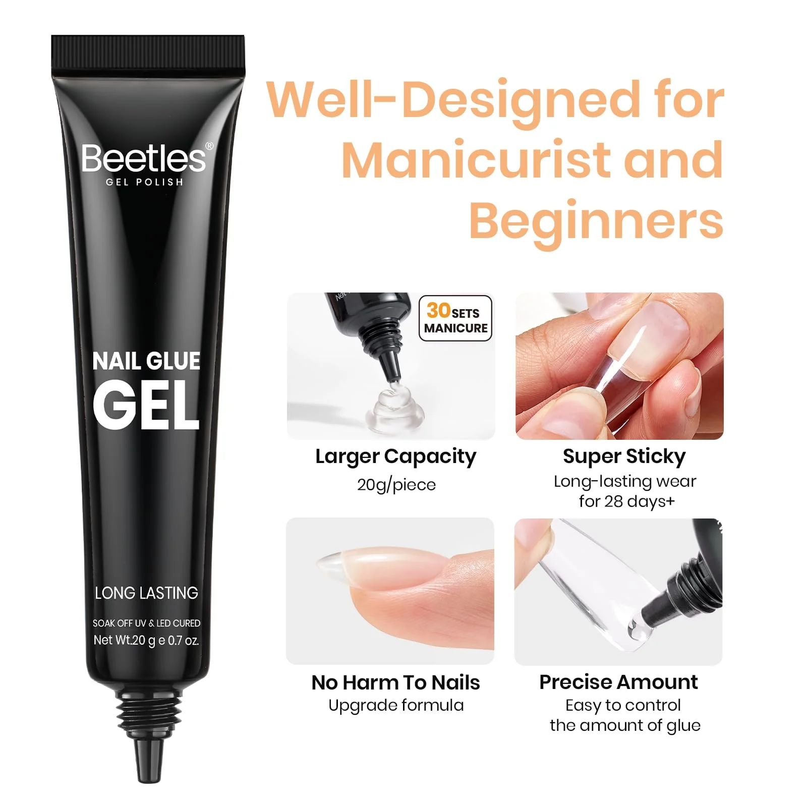 Beetles Nail Glue Gel 2Pcs*20g Tipex Solid Nail Glue Gel - Image 3