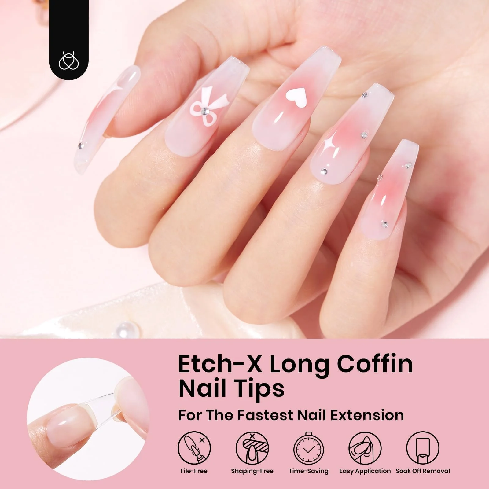 Etch-X Nail Tips Long Coffin Half Matte | 288Pcs - Image 2