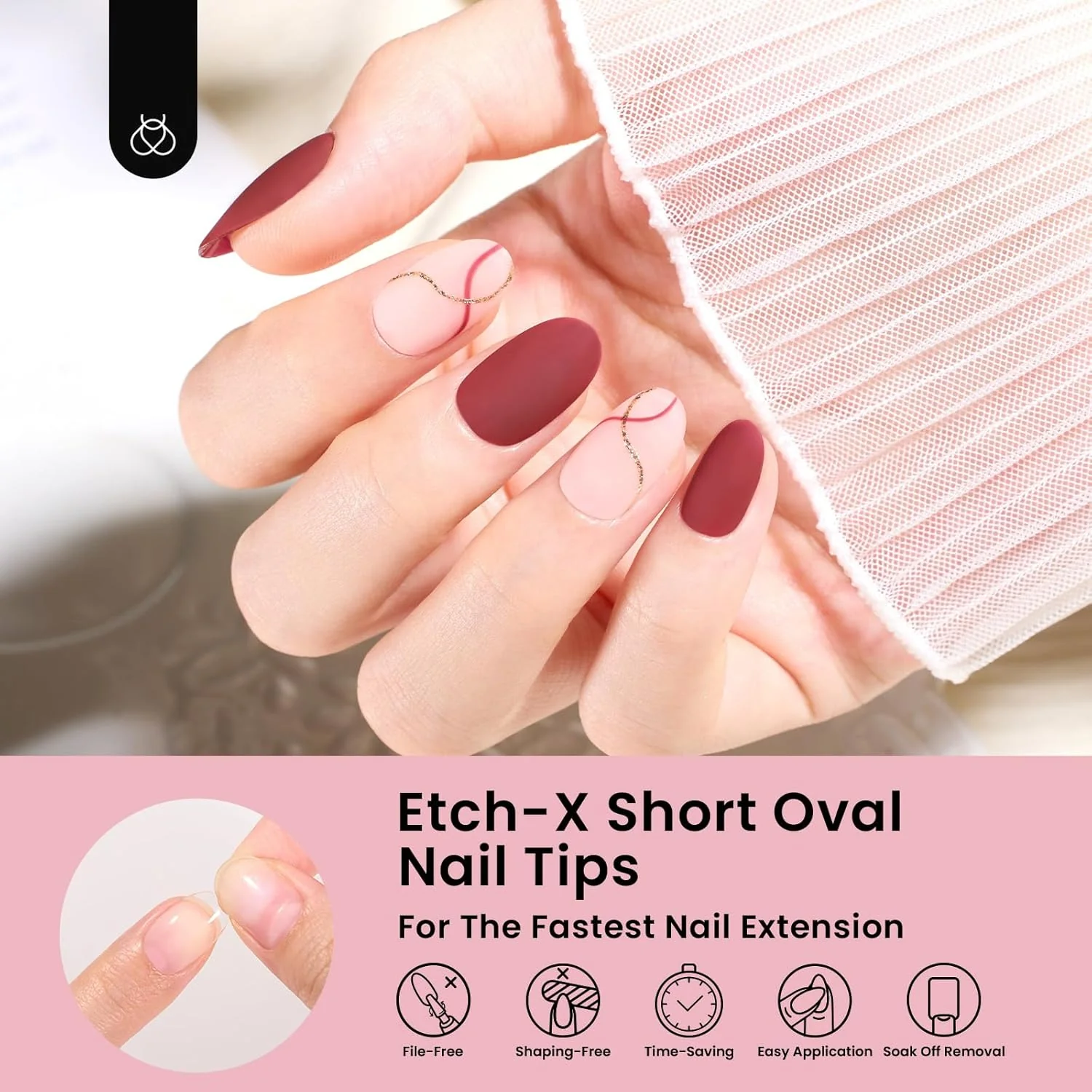 Etch-X Nail Tips Short Oval Half Matte | 288Pcs - Image 4