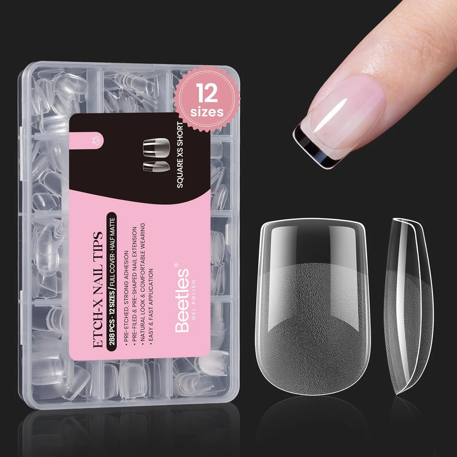 Beetles Etch-X Short Square Half Matte Nail Tips - 288 Pcs