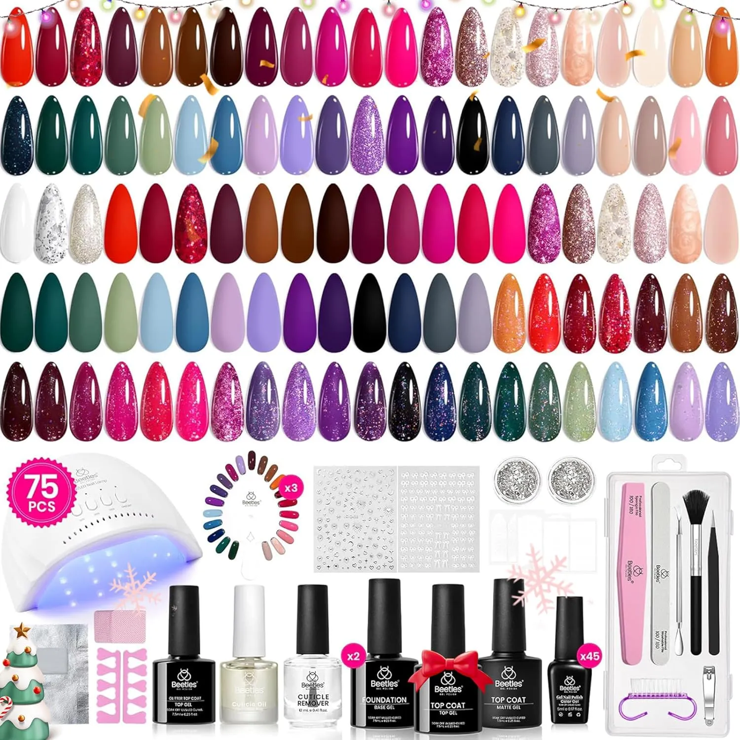 Exquisite Femininity Kit: Spring Nails 45 Colors Nail All in one Starter Kit (total 75pcs)