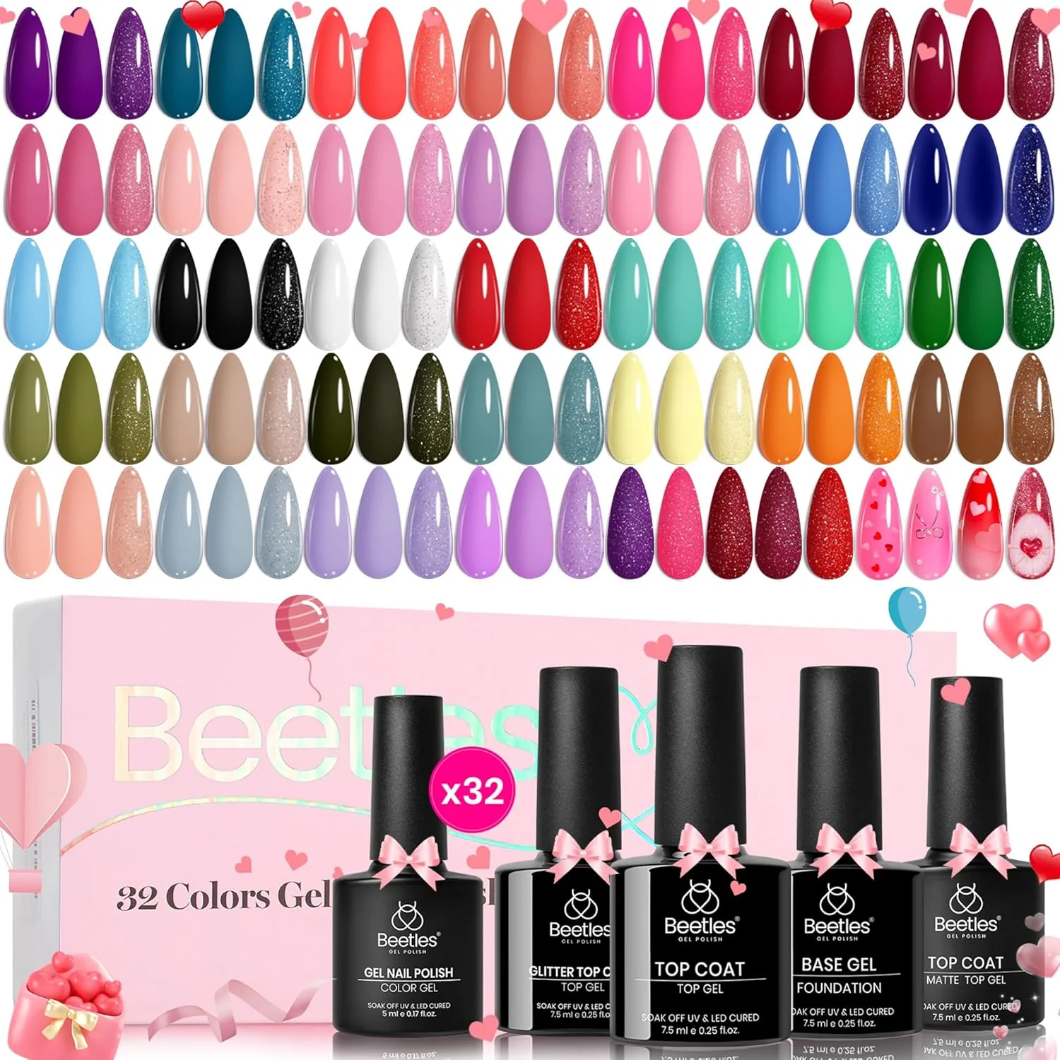 Fingertip Palette - Spring Nails Prime 32 Gel Colors Set with Top and Base Coat (5ml/Each)