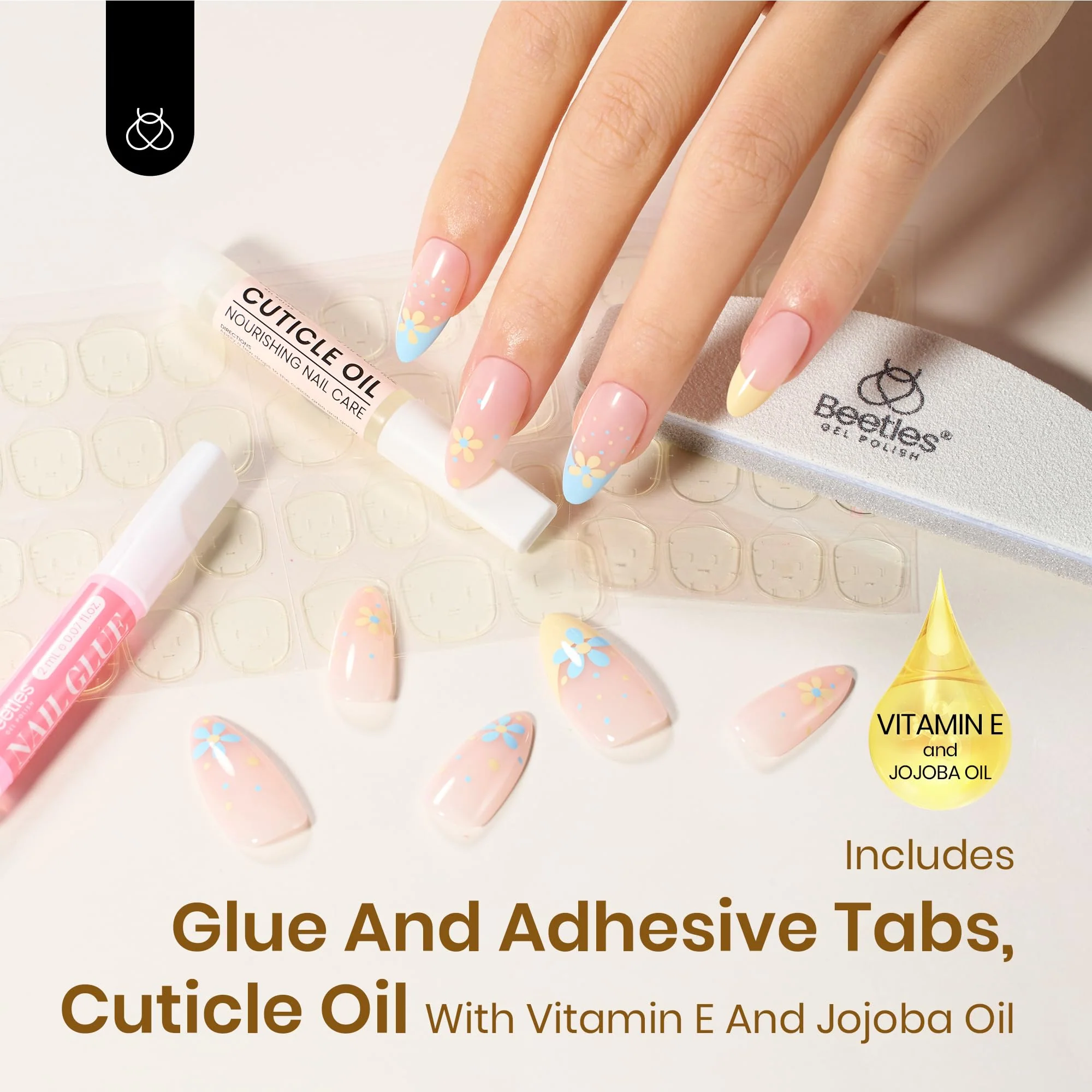 First Blossom | Beetles X PRESS BARE Press On Nails Medium Almond  Girls (15 Sizes-30Pcs) - Image 4