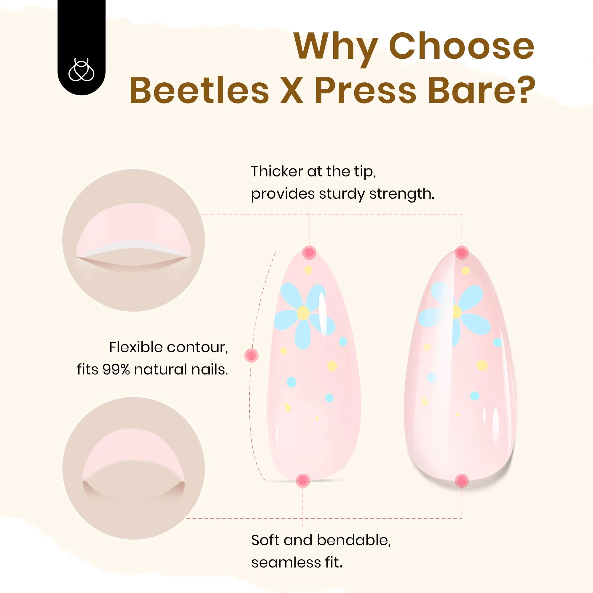 First Blossom | Beetles X PRESS BARE Press On Nails Medium Almond  Girls (15 Sizes-30Pcs) - Image 5