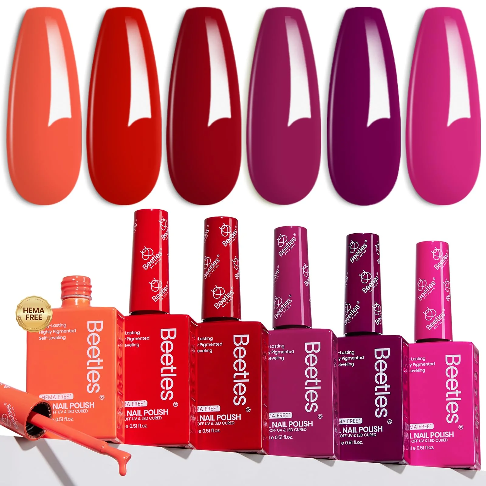 Hema Free Fiery Passion - Colorful Bottle 6 Color Each 15ml Gel Polish - Image 7