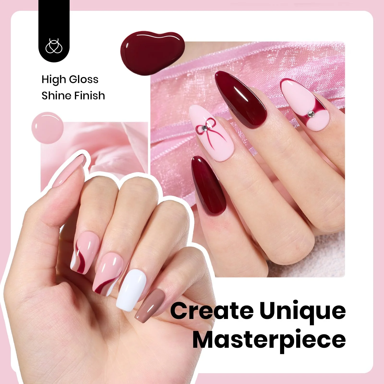 Hema Free Nude Brown Spring Nails - Colorful Bottle 6 Color Each 15ml Pink Gel Polish - Image 4