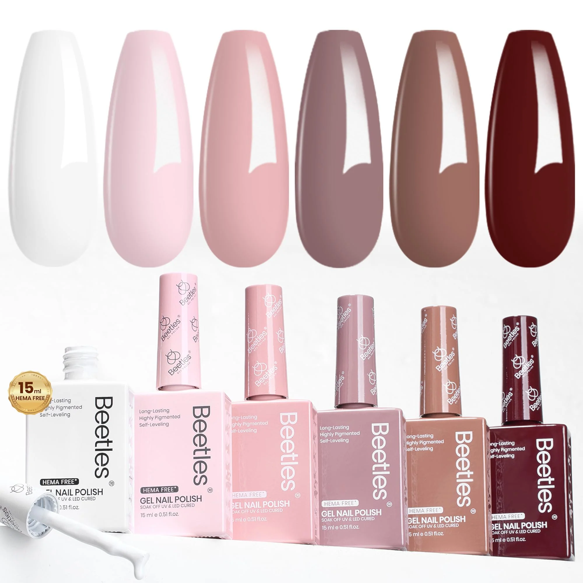 Hema Free Nude Brown Spring Nails - Colorful Bottle 6 Color Each 15ml Pink Gel Polish - Image 7