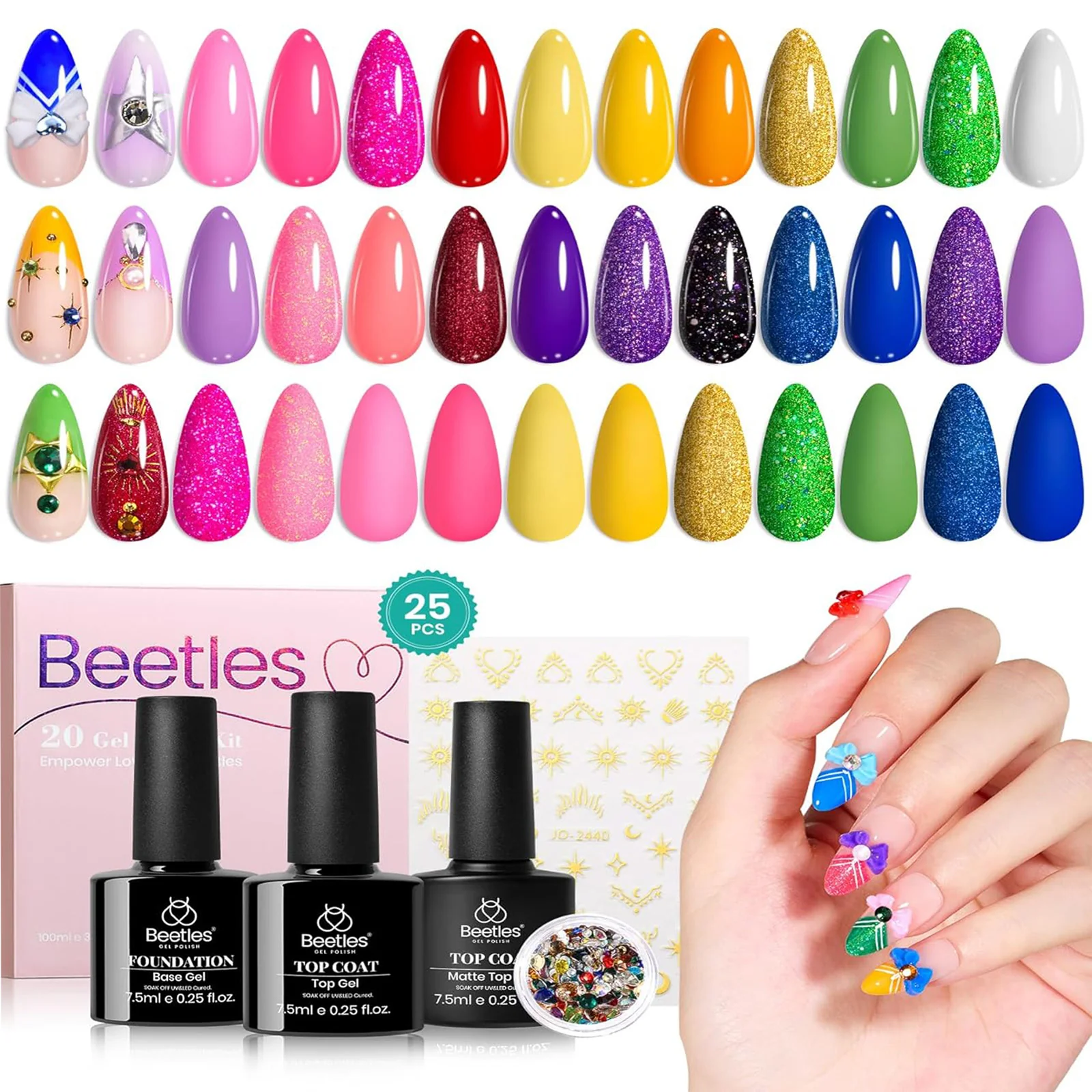 Manga Heroine-20 Gel Colors Spring Nails Set with Top and Base Coat (5ml/Each)