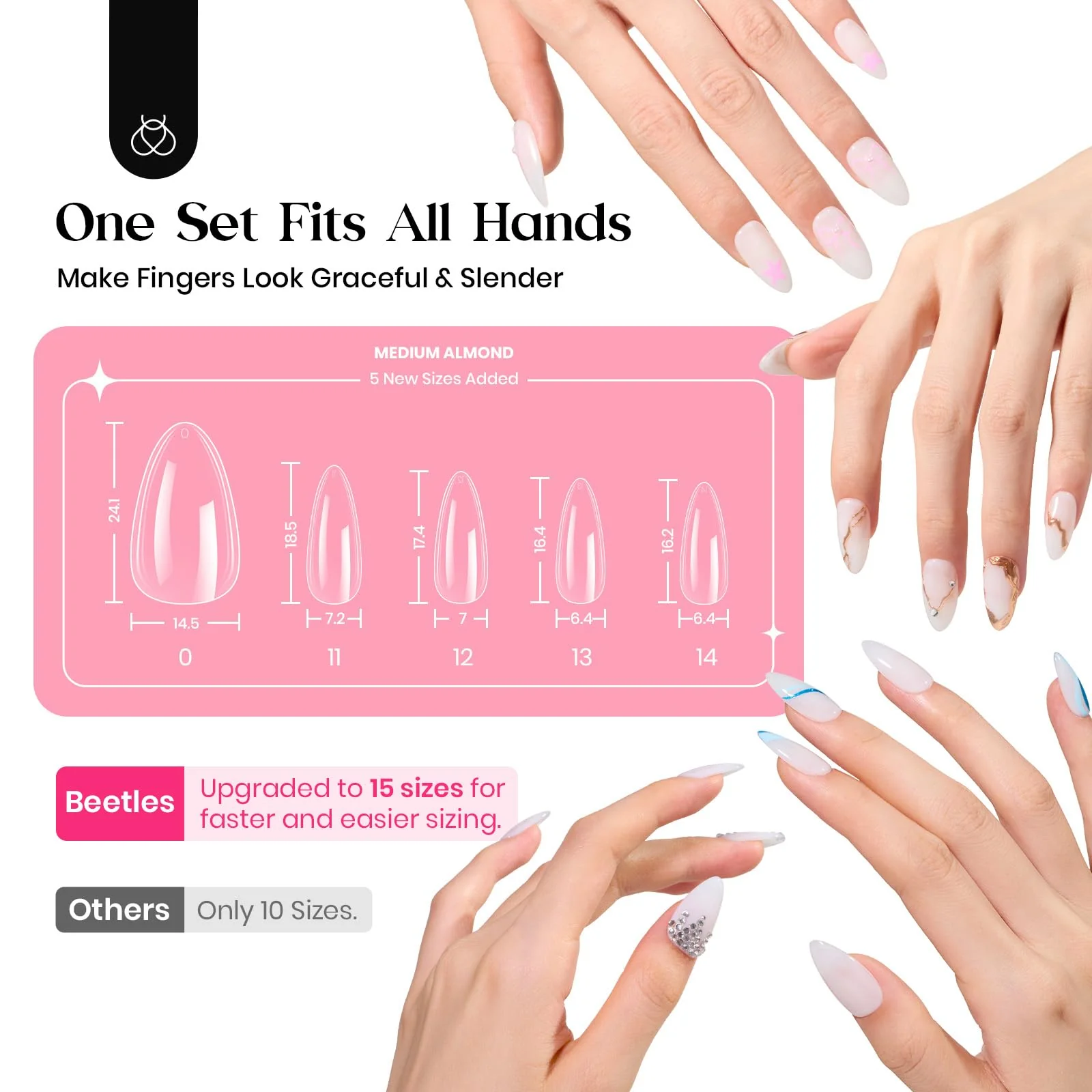 Beetles Gel Nail Kit Medium Almond Nail Extension Kit 600Pc - Image 8