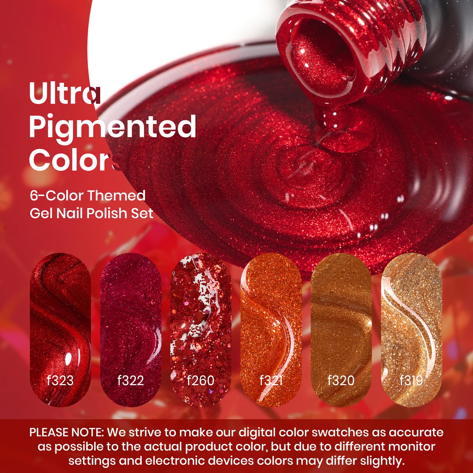 Passion Rush - 6 Colors Autumn Glitter Shimmer Gel Nails Polish Set - Image 2