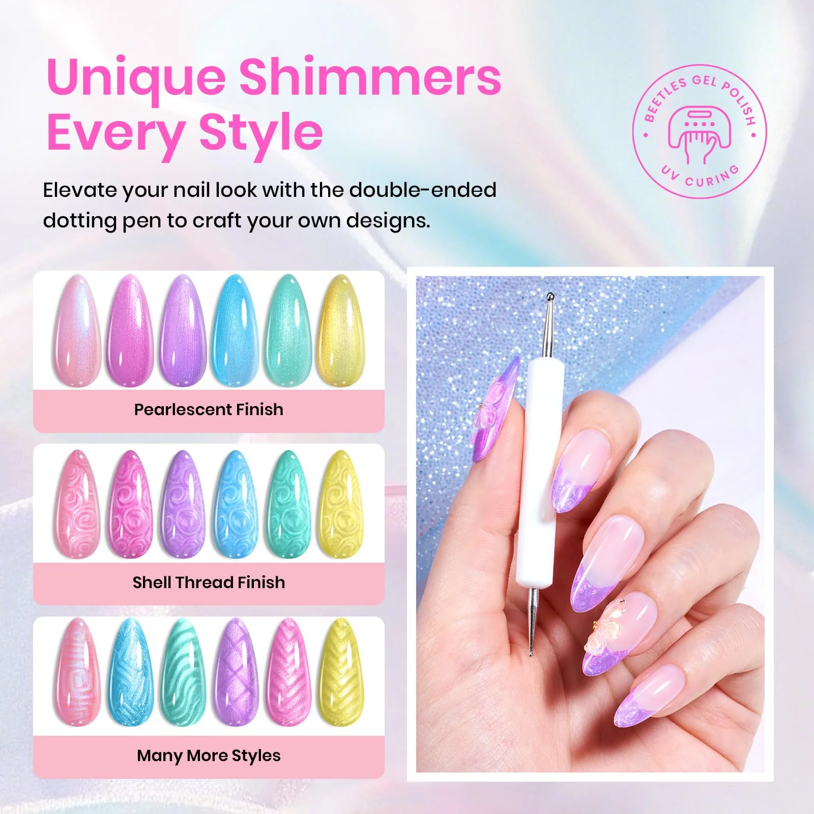 Pastel Whirlwind | 6 Colors Shell Thread Dreamy Mermaid Spring Nails Gel Polish Set - Image 2