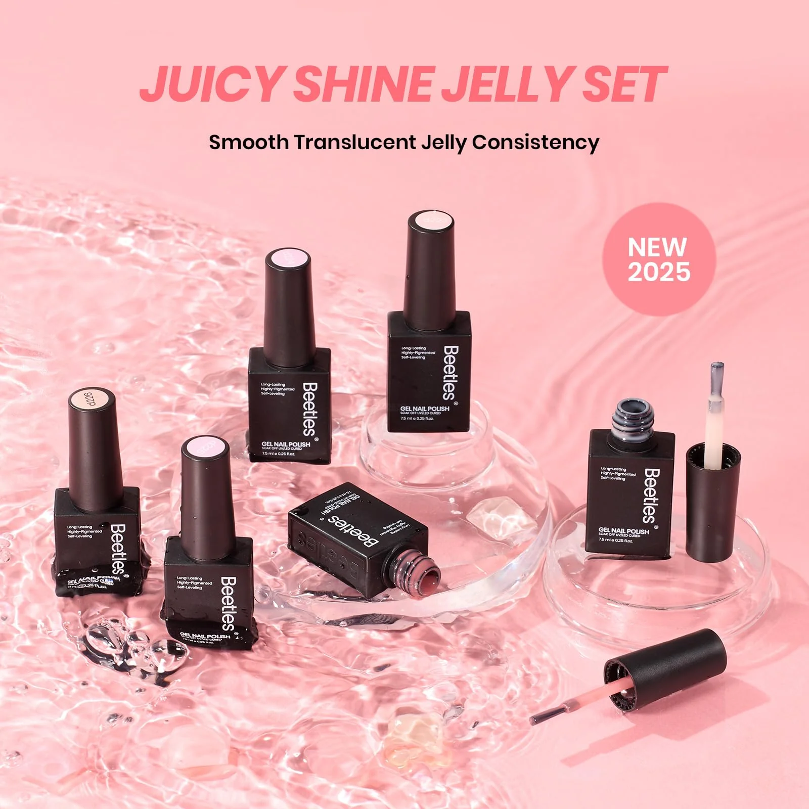 Peach Sparkle | Color Base Spring Nails Nude Ge Gel Polish 6 Colors Set - Image 7