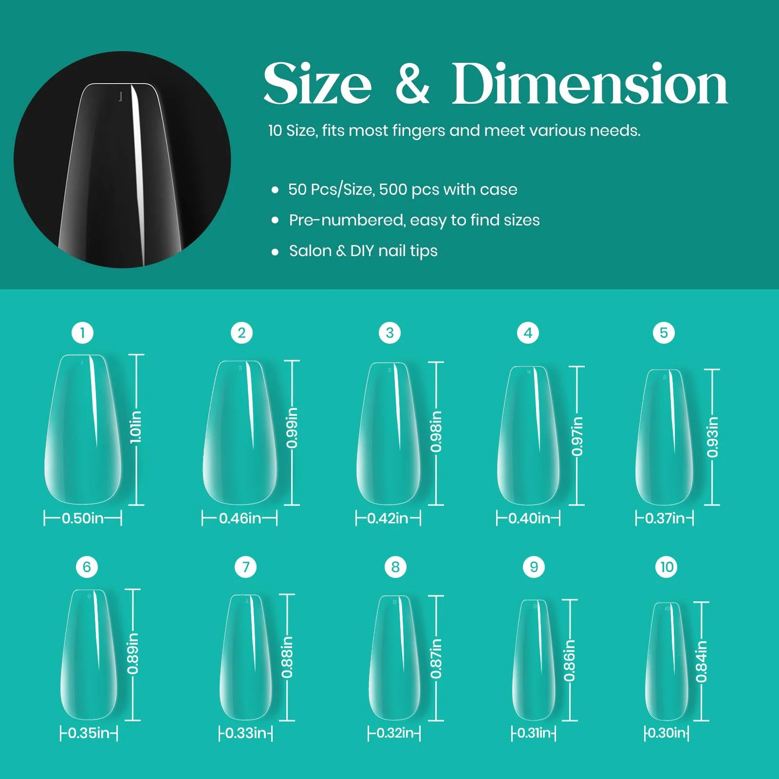 Gel Nail Tips Pre-shaped Extension System Clear False Nail | 500 pcs, 10 sizes - Image 13