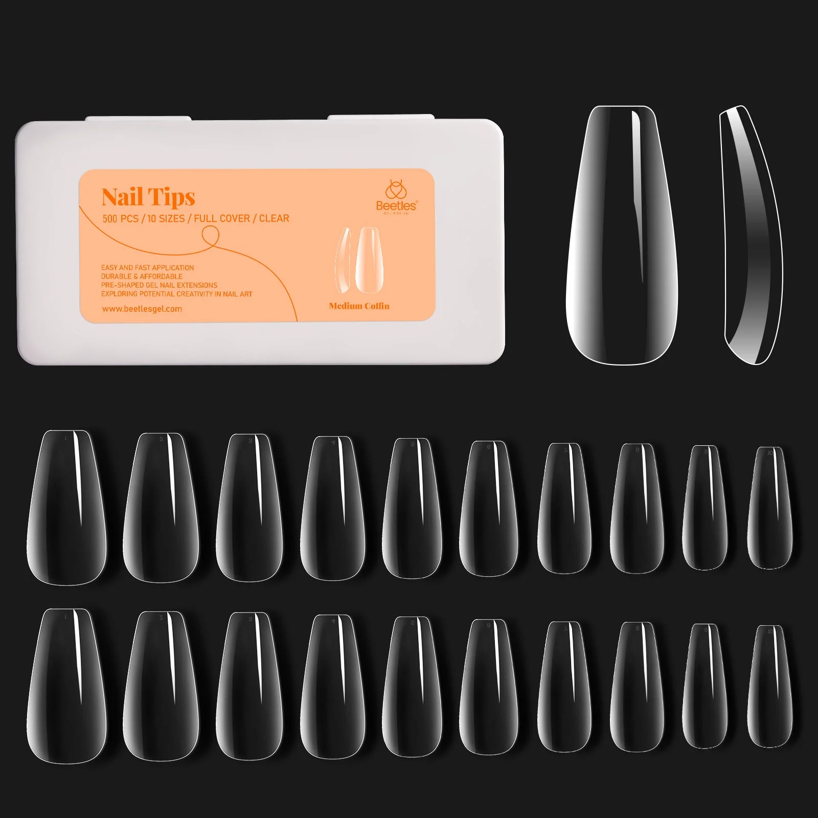 Gel Nail Tips Pre-shaped Extension System Clear False Nail | 500 pcs, 10 sizes - Image 8