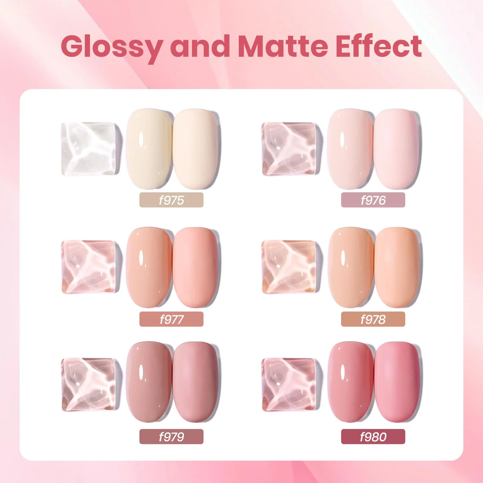 Glossy and Matte Effect - 6 Colors Spring Nails Light Pink Nude Gel Polish Soak Off Kit - Image 2