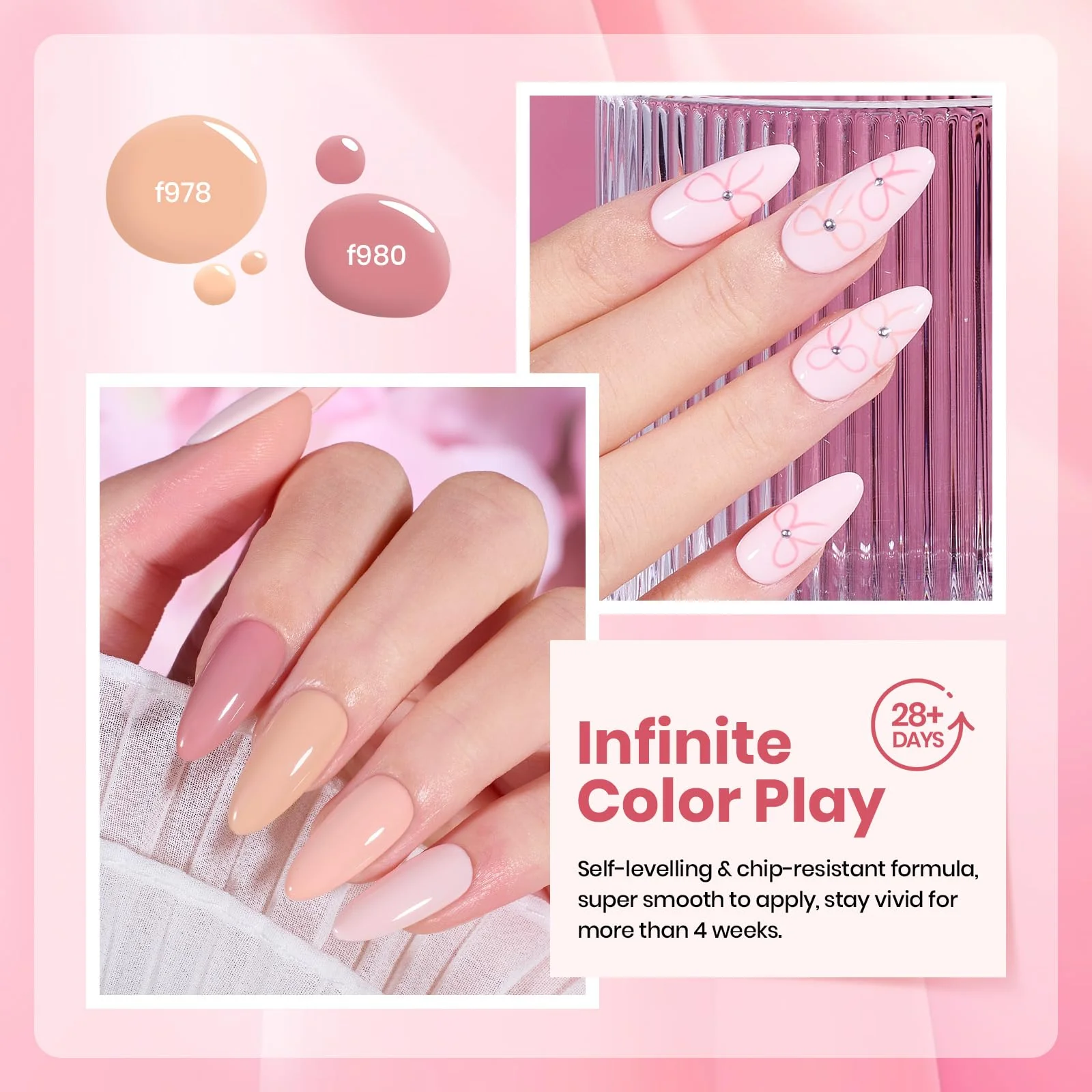 Glossy and Matte Effect - 6 Colors Spring Nails Light Pink Nude Gel Polish Soak Off Kit - Image 4