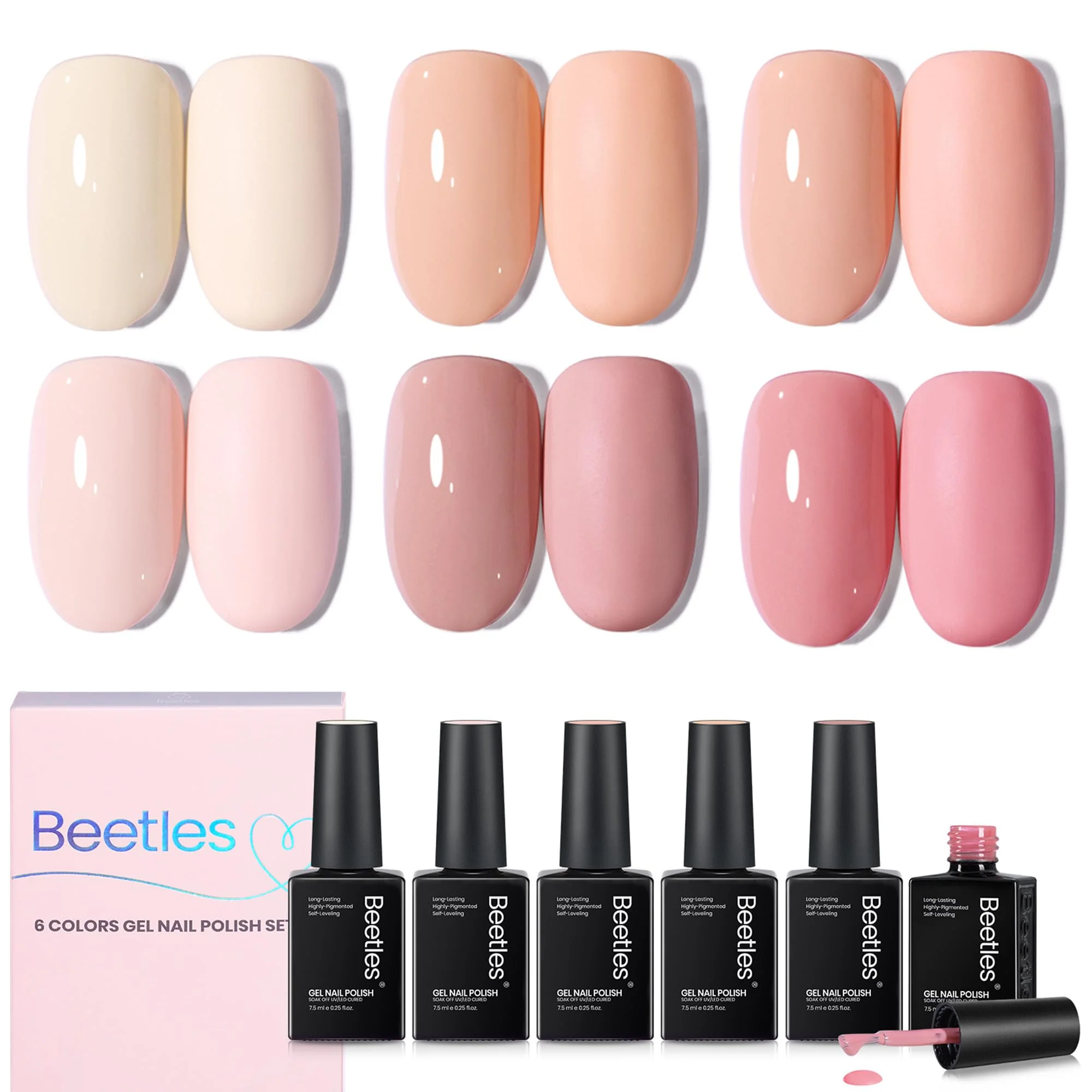 Glossy and Matte Effect - 6 Colors Spring Nails Light Pink Nude Gel Polish Soak Off Kit - Image 9