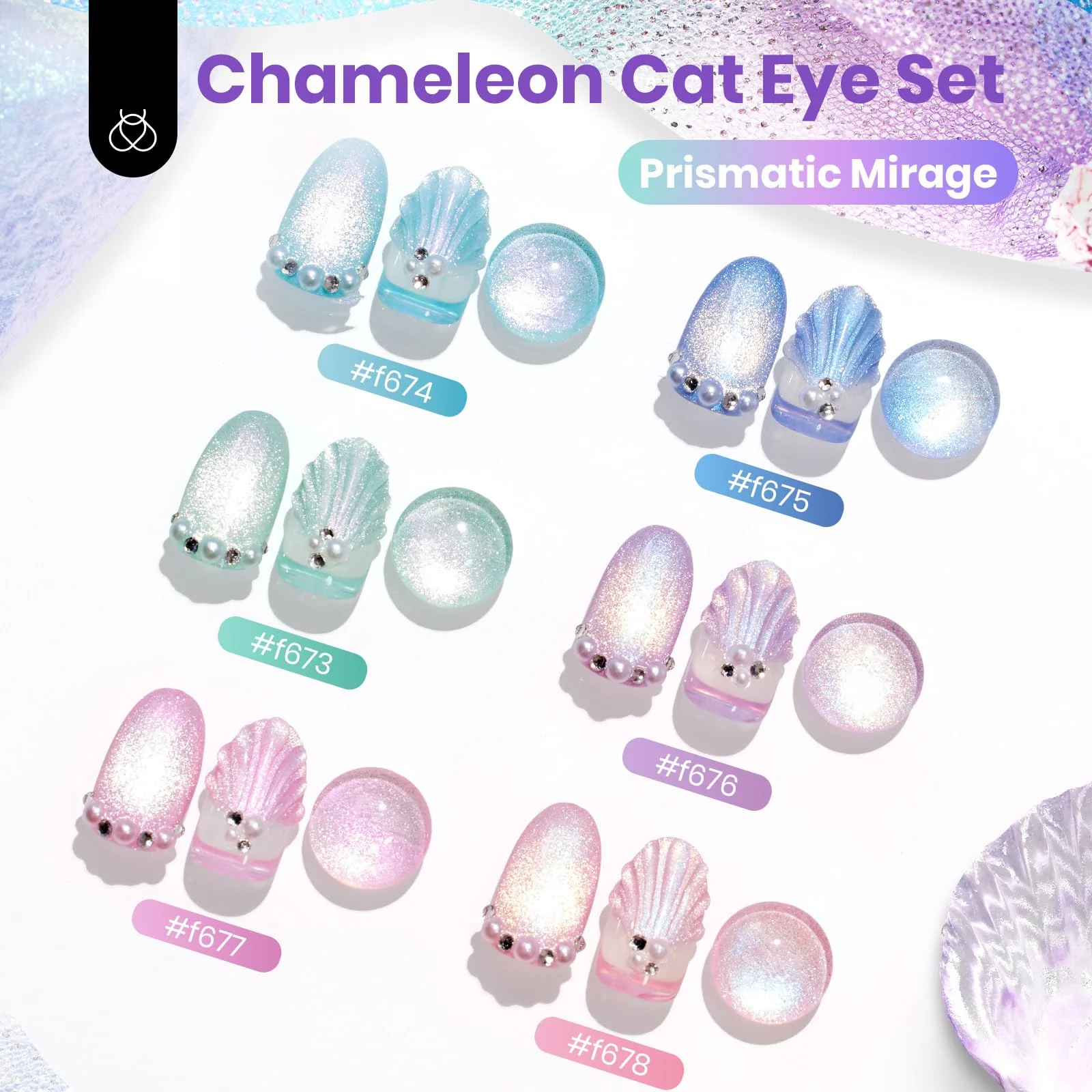 Prismatic Mirage - Chameleon Cat Eye Spring Nails 6 Colors Gel Polish Set - Image 2