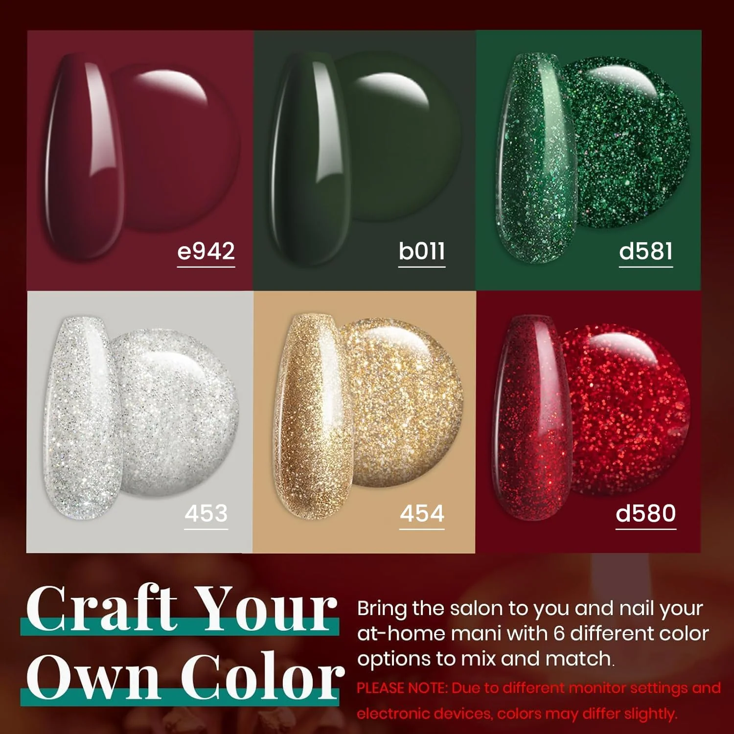 Sparkle Green Glitter Set | 6 Colors Gel Polish Set Christmas Nails - Image 3