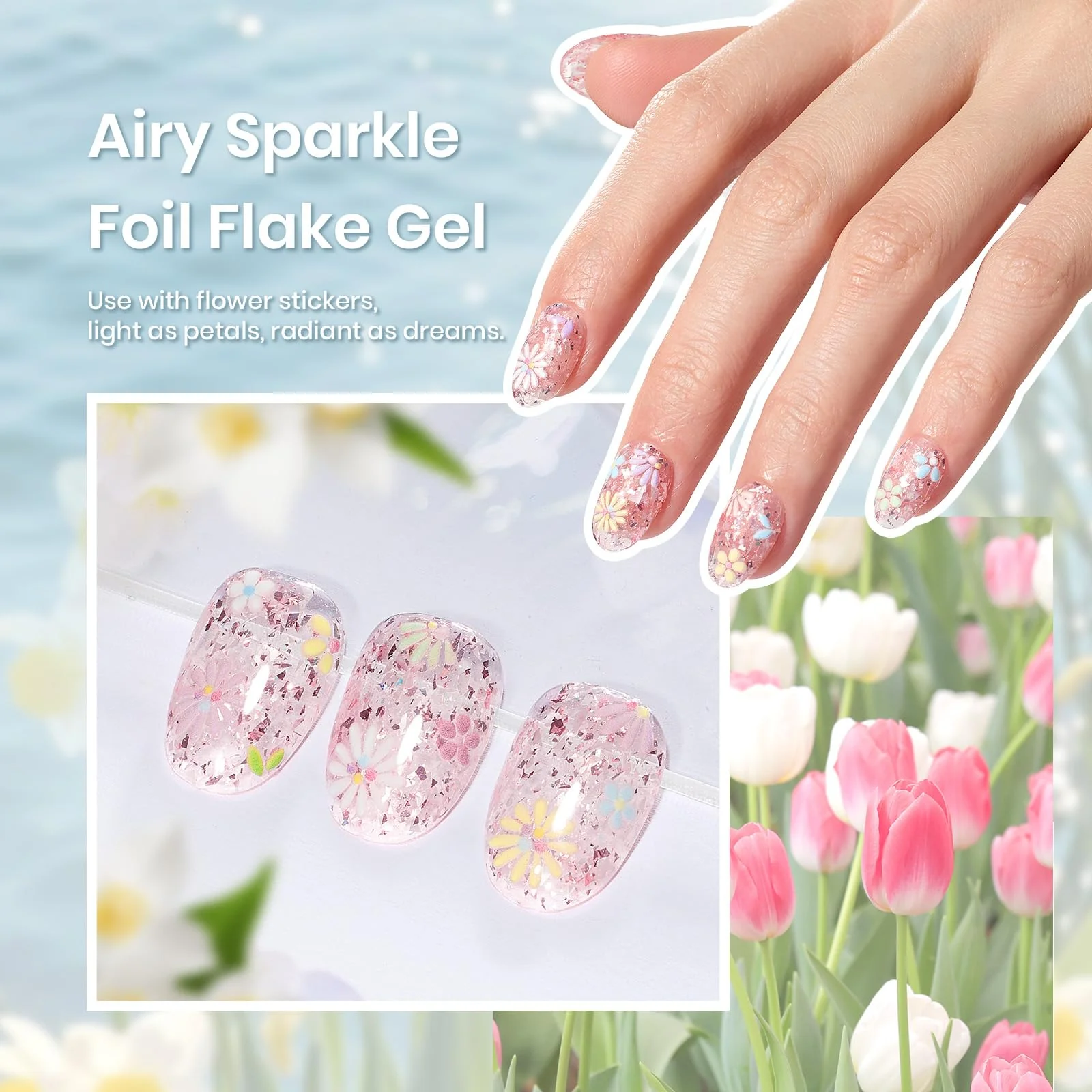 Spring Scenery by the Lake | 6 Colors Shell Thread Effect Spring Flowers Colors Set Spring Nails - Image 5