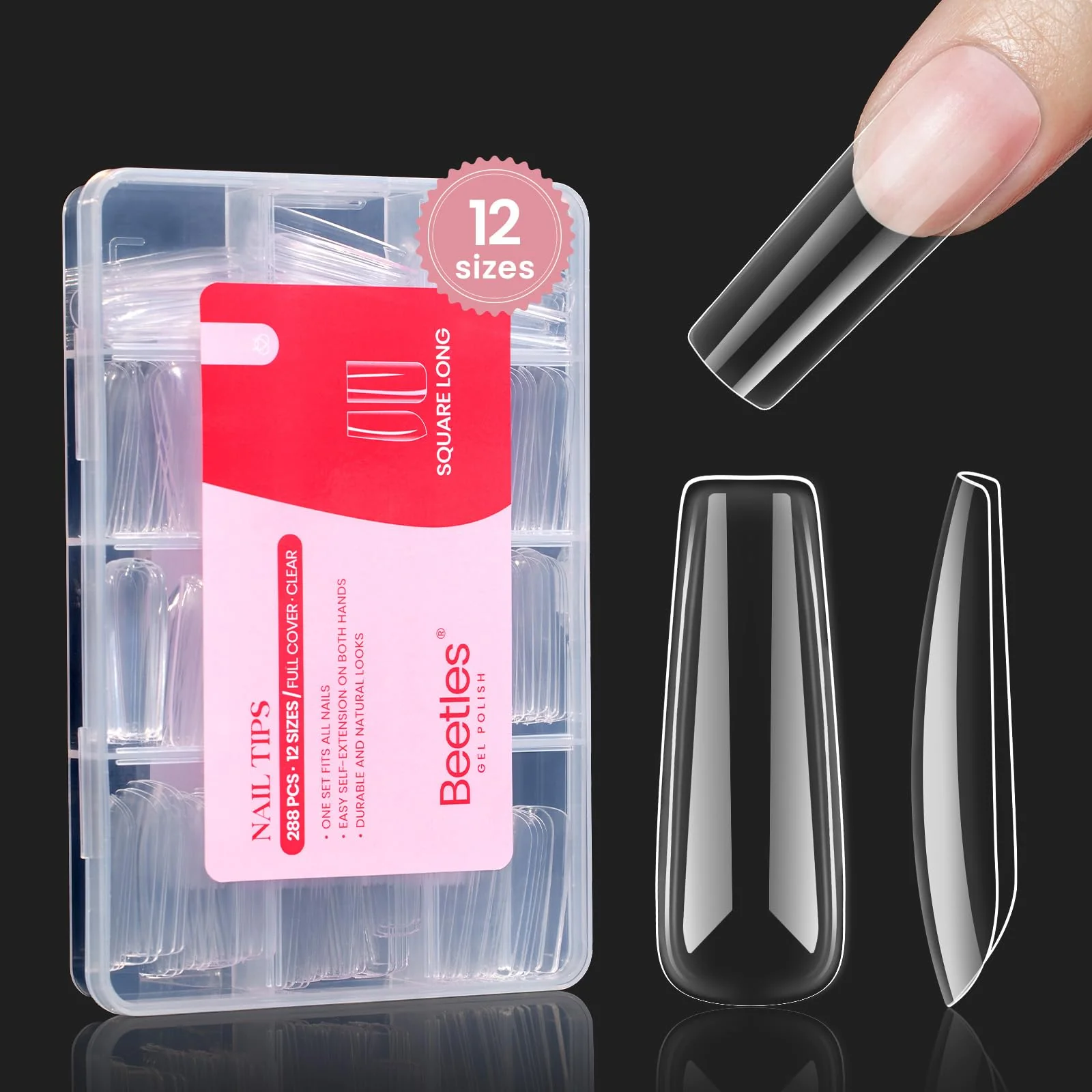 Square Etch-x Long Square Clear Nail Tips Pre-Shaped | 288 pcs