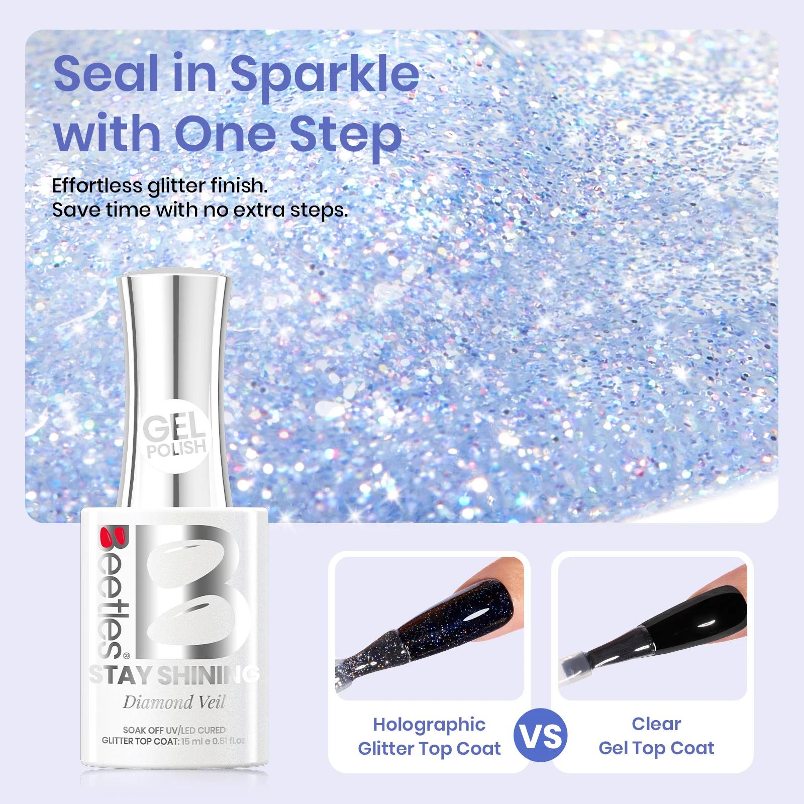 Beetles Stay Shining Gel Polish Diamond Veil - 15ml of Ethereal Shine - Image 3