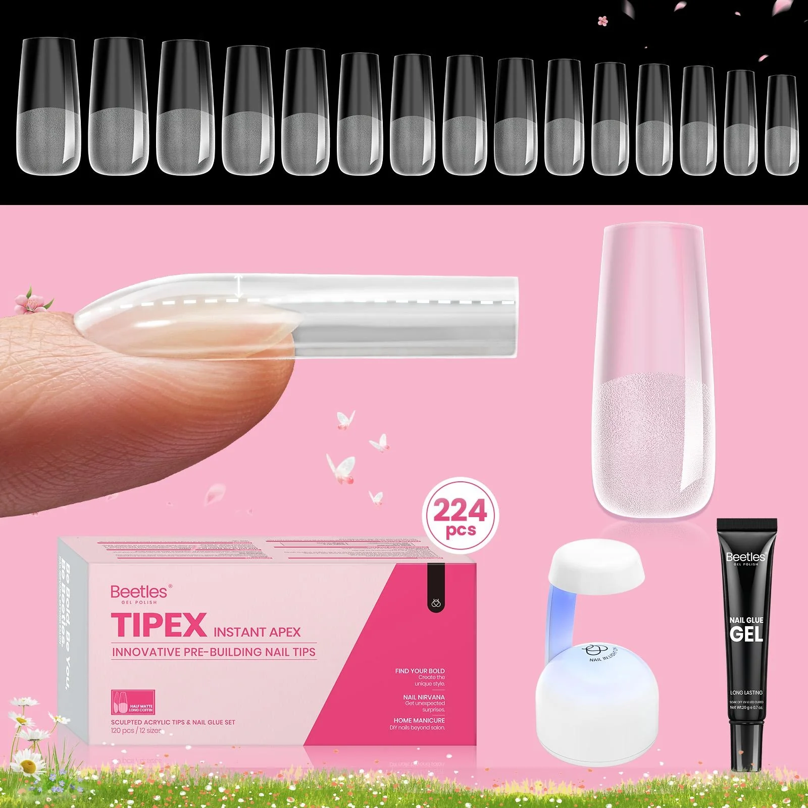 Tipex Long Square Half Matte Nail Tips Kit |210pcs