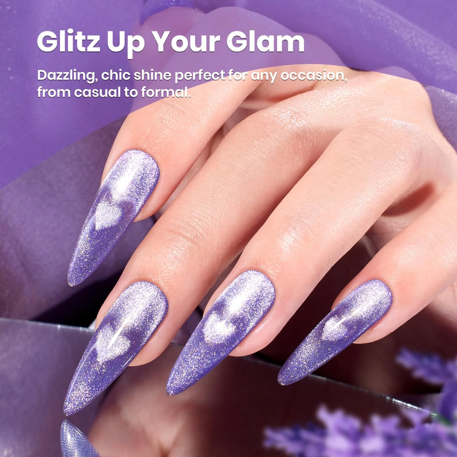 Twilight Lavender Cat Eye Spring Nails  |15ml Gel Polish Silver Nail Colors - Image 5