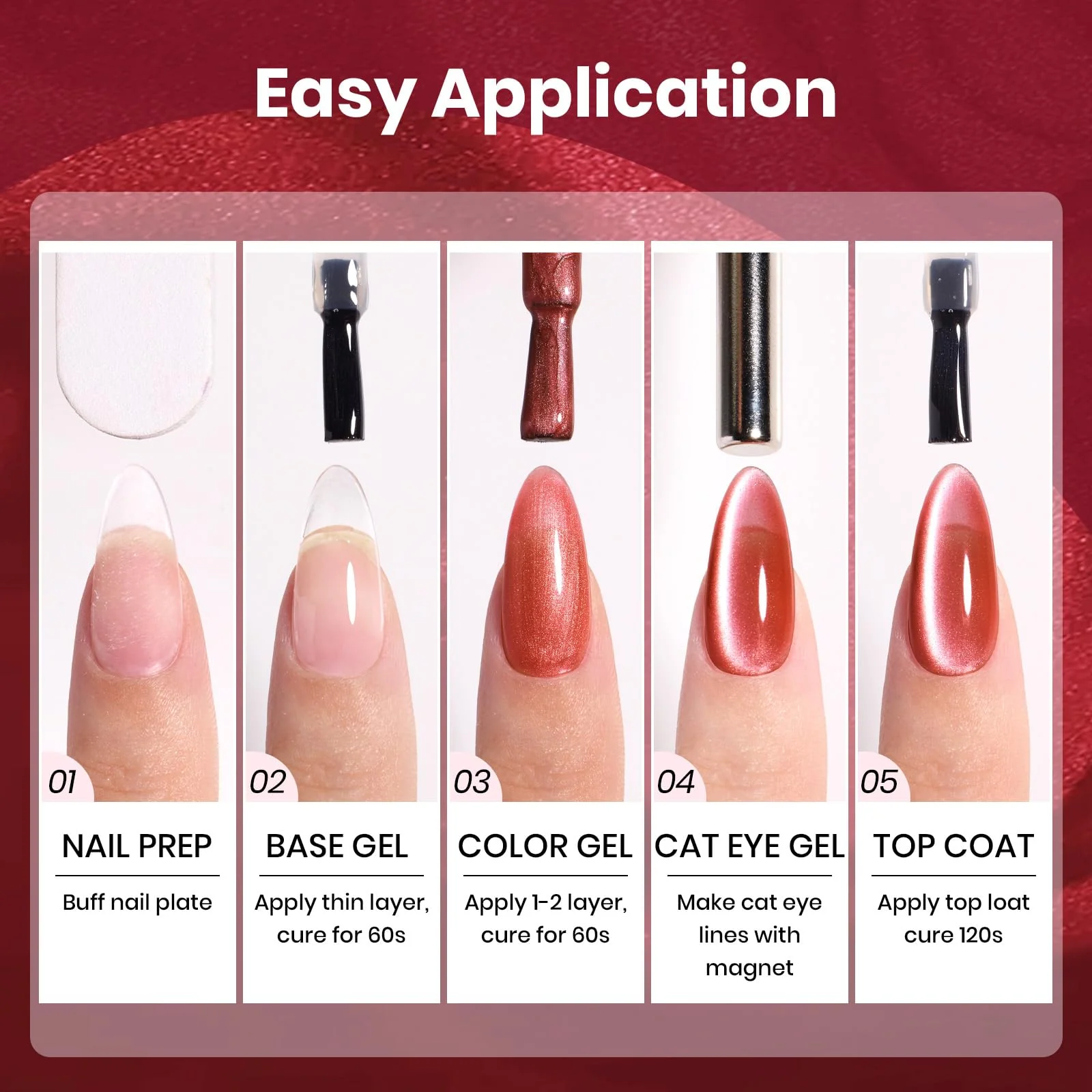 Twilight Toast Winter Nails - 15ML Cherry Red Glass Magnetic Cat Eye Glitter Gel Nail Polish - Image 8