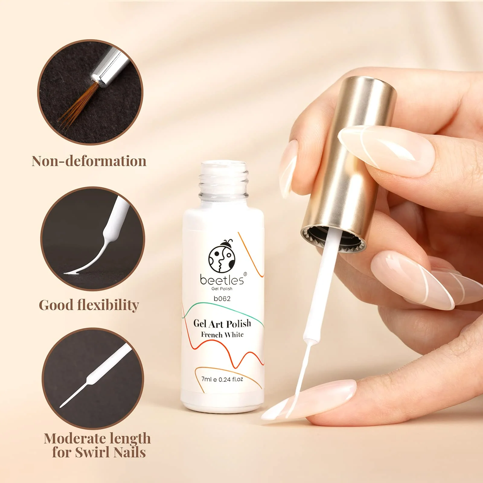 Beetles 7ml White Nail Polish: Perfect for Thin Line Nail Art Brushes and Gel Pens - Image 3